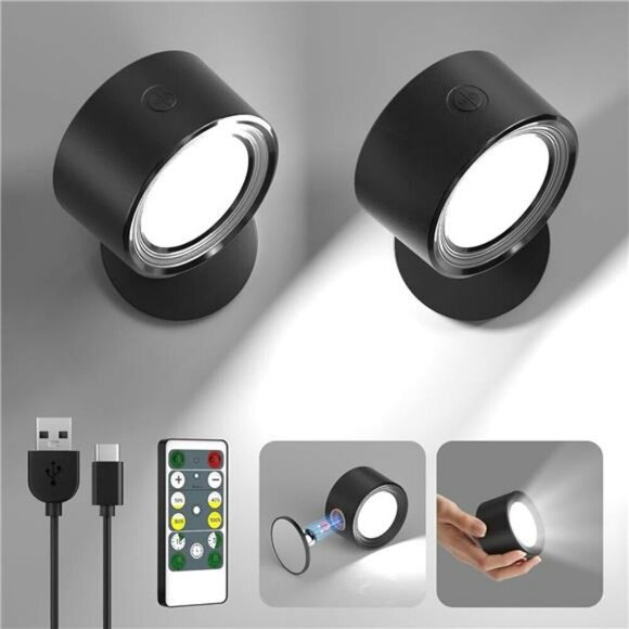 LED Wall Mounted Lights 2 Pcs with Remote Wall Sconces Lamp 3000mAh Rechargeabl - Picture 1 of 8
